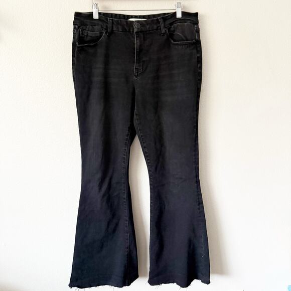 ALTAR'D STATE | Worn Raw Hem Black Wide Flare Denim Stretch Jeans | 32, 14, XL - Picture 2 of 10